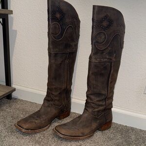 Dan Post Brown Knee-High Leather Cowgirl Boots